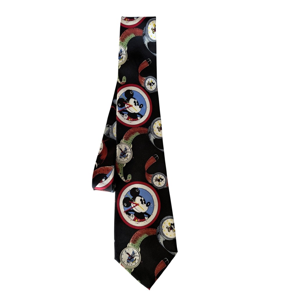 Balancine Disney Mickey Mouse Watch Print Silk Necktie Black Hand Made The Works